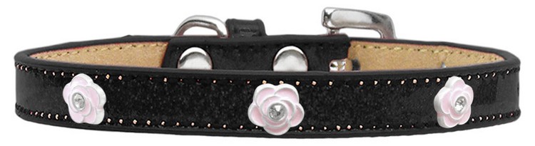 Light Pink Rose Widget Dog Collar Black Ice Cream Size 20